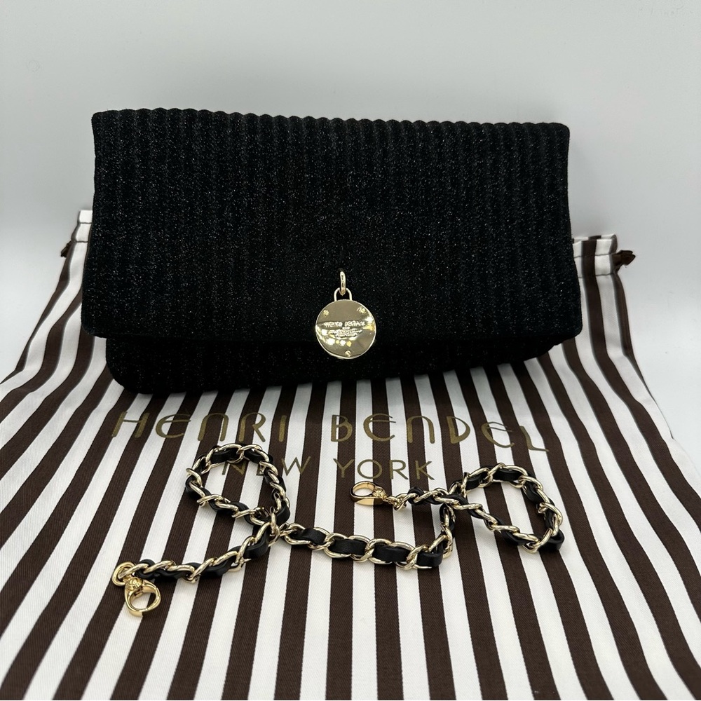 Henri Bendel No. 7 Glitter Convertible Shoulder Bag in Black Multi Clutch Chain
